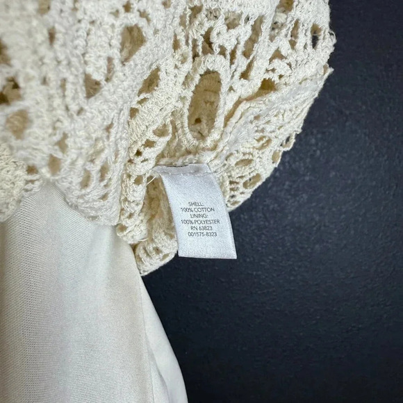 Christopher & Banks Ivory Cream Colored Lined Crochet Top, Petite Medium - Picture 7 of 10